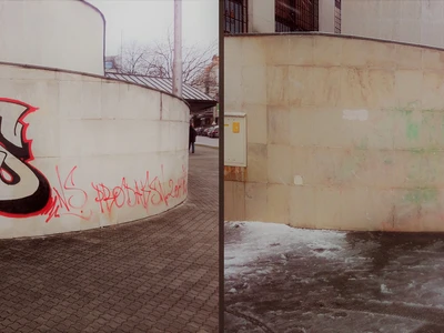 čištění graffiti z mramorové fasády